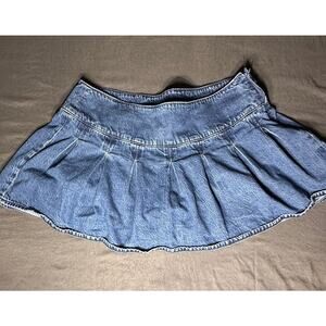 American Eagle High Rise Mini Denim Skirt Women's Size 14 Blue Pleated Stretch